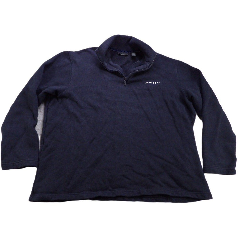 VTG DKNY Pullover Sweatshirt Fleece Quarter Zip Mock Neck Men Large Navy Y2K Top